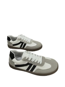 Pair Of Casual Women'S Sneakers With Flat Geometric Style And Circular Toe-Connector, Modern And Versatile - Grey - View 8