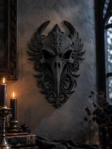 Gothic Carved Crow Skull Wall Hanging Ornament Retro Dark Style Wall Decor For Halloween Home Decoration - multicolor - View 5