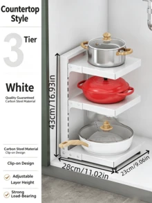 1 pieza Estante organizador de ollas con altura ajustable, estantería de almacenamiento de acero al carbono de carga pesada para encimera de cocina para utensilios de cocina - Multicolor - Ver 16