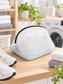 SHEIN 1Pc 33Cm/45Cm 长款白色加厚网眼洗衣袋 鞋子收纳袋 拉链式鞋子洗衣袋 适用于清洗内衣、胸罩、袜子 多重保护 适用于洗衣机、旅行、家居用品 - 白色 - 查看 10