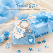 20 Sets Of Blue Footprint Bottle Shape Keychain Baby Bath Gift Set, With Drawstring Gift Bag And Thank You Card, Suitable For Baby Christening - Blue - View 3