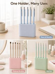 Haus Hana 1PC Integrated 2-In-1 Pen Holder Organizer, Dual-Size Desktop Pencil Stand For Thick & Thin Pens, Makeup Brushes, Eyeliners, Pencils, Markers, Vanity, Office Desk, Home Workspace & Daily Storage - Multicolor - View 7