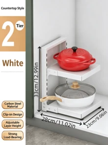 1 pieza Estante organizador de ollas con altura ajustable, estantería de almacenamiento de acero al carbono de carga pesada para encimera de cocina para utensilios de cocina - Multicolor - Ver 5