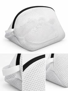 SHEIN 1Pc 33Cm/45Cm 长款白色加厚网眼洗衣袋 鞋子收纳袋 拉链式鞋子洗衣袋 适用于清洗内衣、胸罩、袜子 多重保护 适用于洗衣机、旅行、家居用品 - 白色 - 查看 6