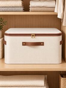 Fabric Storage Bin Foldable Cloth Box With Lid For Clothes Toys & Home Organization Cotton Linen Organizer For Bedroom - rice - View 5