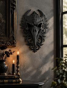 Gothic Carved Crow Skull Wall Hanging Ornament Retro Dark Style Wall Decor For Halloween Home Decoration - multicolor - View 2