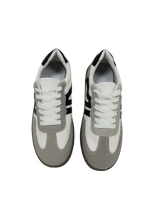 Pair Of Casual Women'S Sneakers With Flat Geometric Style And Circular Toe-Connector, Modern And Versatile - Grey - View 7