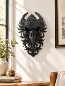 Gothic Carved Crow Skull Wall Hanging Ornament Retro Dark Style Wall Decor For Halloween Home Decoration - multicolor - View 4