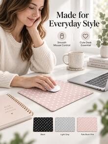 Haus Hana 1Pc Polka Dot Pattern Mouse Pad, Non‑Slip Base Minimalist Elegant Desk Mat, Smooth Gliding Surface Desktop Mousepad, 3 Colors Available, Fashion Portable Desk Accessory For Laptop Office Home Daily Work Study Use - View 10
