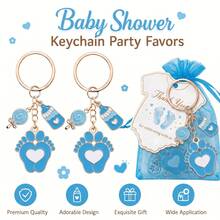 20 Sets Of Blue Footprint Bottle Shape Keychain Baby Bath Gift Set, With Drawstring Gift Bag And Thank You Card, Suitable For Baby Christening - Blue - View 7