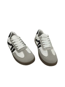 Pair Of Casual Women'S Sneakers With Flat Geometric Style And Circular Toe-Connector, Modern And Versatile - Grey - View 3