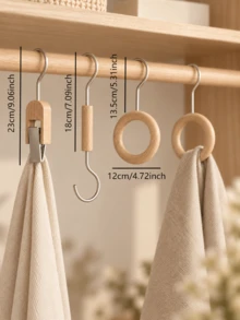 Cirelle 1pc Wood‑Trim Multi‑Style Hanger Hooks, Multipurpose Closet Organizer Clips Rings S‑Hooks, Wardrobe Storage Accessory For Hats Scarves Bags Socks Pants, Home Bedroom Closet Organization Supplies, Space‑Saving Wardrobe Hanging Helper - default - View 4