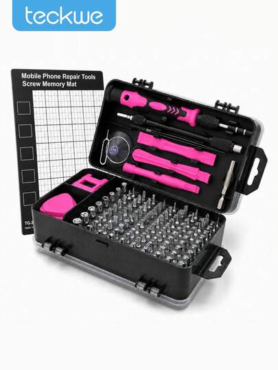 Teckwe 115pcs Electronics Repair Tool Set, Precision Screwdriver Kit, Ergonomic Non-Slip Handle, Screw Memory Mat, Extension Rod And Pry Tools, For Phones, Laptops, Cameras, Watches And Consoles