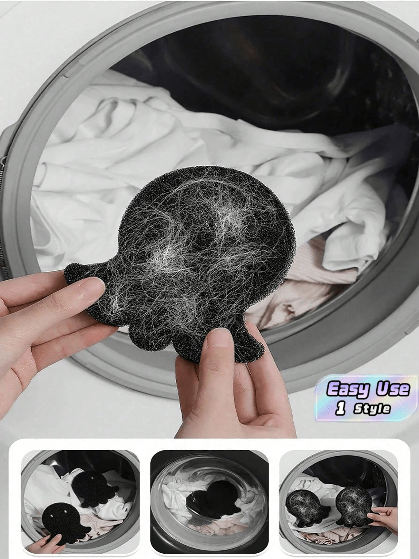 2/5/10 Pcs Reusable Pet Hair Remover Laundry Balls For Washing Machine, Fluff Catcher Anti-Hair Washing Balls, Keep Clothes & Bedding Free Of Pet Fur, Essential Laundry Tool For Pet Owners - black - View 1
