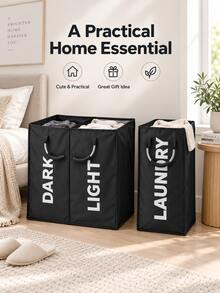 Haus Hana 1pc Large Capacity Dirty Clothes Basket, Oxford Cloth Portable Foldable Miscellaneous Storage Bag, Waterproof Hand-Held Laundry Basket, Clothing Storage Bag With Aluminum Ring Handle, Cubic Multi Compartment Hand-Held Clothing Bag, Essential For Home - Multicolor - View 10