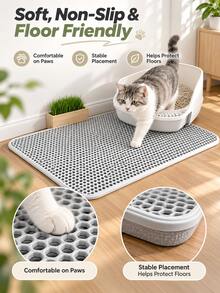 1Pc Random Color Extra Large Double Layer Cat Litter Trapping Mat, Non-Slip Washable Scratch Resistant Litter Filter Pad, Easy To Scoop Out From Litter Box, Use Near Trash Can, Toilet, Foot Mat & Cat Bed - Multicolor - View 2