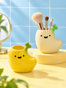 Joivida 1 cái/2 cái ống cắm bút hình chuối hoạt hình dễ thương, chất liệu gốm và nhựa resin với họa tiết mặt, kệ lưu trữ đa năng để bàn cho bút và cọ trang điểm, trang trí phòng ngủ bàn trang điểm góc học tập và không gian làm việc - Nhiều màu - Xem 5