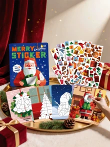 MINKOJA 1pc Christmas Sticker Set, Includes 10 Matching Game Sheets, DIY Stickers, Santa Claus & Snowman Handmade Art Puzzle Sticker Toys, Holiday Party Prizes, Christmas Stocking Stuffer Gifts - Multicolor - View 2