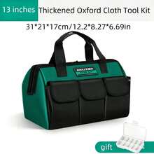 1pc Heavy Duty Canvas Oxford Cloth Tool Bag, Large Capacity Electrician Woodworking Portable Tool Organizer, Water-Resistant With Multiple Compartments For Screws, Nails, Drill Bits And More - Multicolor - View 9