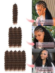 Boho Braids Extensiones de cabello humano trenzado con plumas de color marrón rojizo sólido #4 para mujer con cabello fino, cabello virgen de onda profunda con bucles preformados, cabello de remy 100% sedoso e invisible para peluquería - S4# - Ver 5
