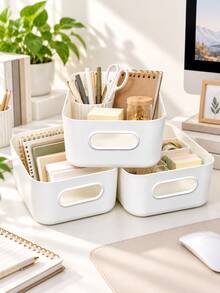 3/6pcs Multifunctional Storage Box - Suitable For Cosmetics, Snacks, Etc. -Durable Plastic Storage Racks For Kitchen, Bathroom, And Dormitory Bedroom Vanity Storage - White - View 2