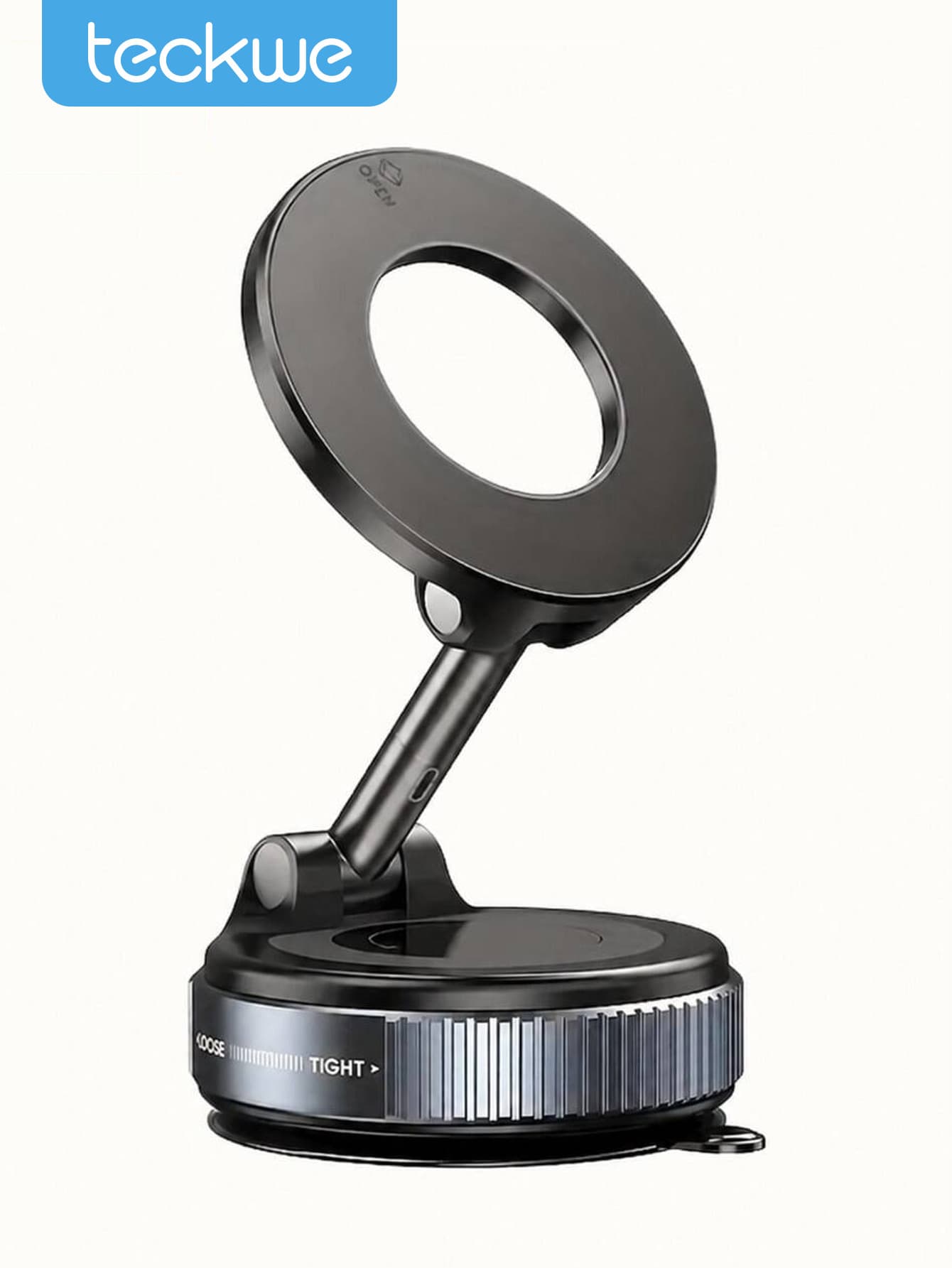 Teckwe New K007 Strong Magnet Car Phone Mount - Foldable, 360 Degree Adjustable Vacuum Base, With Multi-Angle Adjustment, Mobile Phone Car Holder - Black - View 1