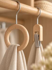 Cirelle 1pc Wood‑Trim Multi‑Style Hanger Hooks, Multipurpose Closet Organizer Clips Rings S‑Hooks, Wardrobe Storage Accessory For Hats Scarves Bags Socks Pants, Home Bedroom Closet Organization Supplies, Space‑Saving Wardrobe Hanging Helper - default - View 6