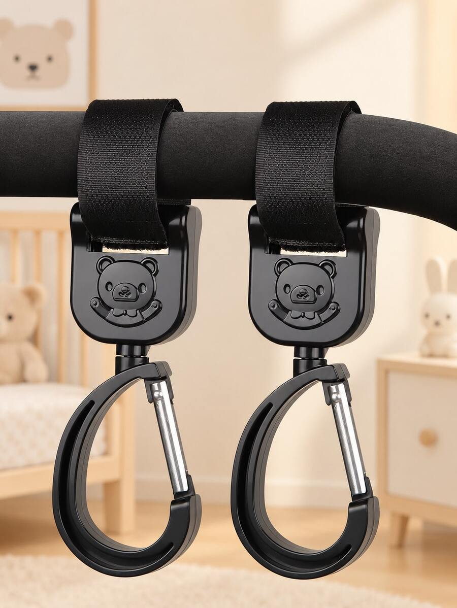 SHEIN 2 Packs, Removable And Pasted Stroller Hooks, 360-Degree Rotating Design, Storage Hooks Suitable For Different Strollers - Multicolor - View 1