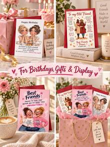 Joivida 1Pc Funny Humorous Friendship Birthday Greeting Card With Matching Envelope, Cute Playful Retro Girl Illustration Colorful Lettering Card, Sweet Friendship Anniversary Gift Card, 3 Styles Optional For Best Friend, Bestie, Sister & Close Friend - Multicolor - View 9