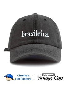 Dealstrict 1pc Brazil Style Embroidered Washed Baseball Cap - Retro Aesthetic Sun Hat - Vintage Soft Adjustable Cap Suitable For Travel & Streetwear - brasileira. - View 6