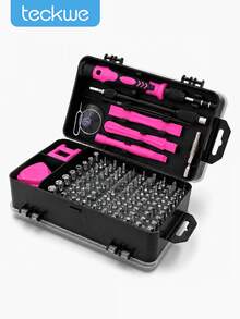 Teckwe 115pcs Precision Screwdriver Set, Multifunctional Electronics Repair Tool Kit, Non-Slip Handle, Extension Rod And Pry Tools For Phones, Laptops And Watches - pink - View 1