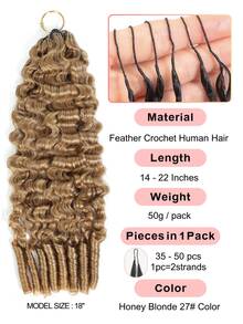 Boho Braids Miracle Knots Crochet Human Hair In 100% Remy Burmese Curl Feather Line Crochet Hair Braids Salon Silky Seamless Invisible Solid Color 27# Honey Blonde Feather Crochet Human Hair Braiding For Women Micro Pre Looped Burmese Curly Extensions - S27# - View 2