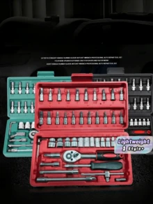 1套通用套筒扳手工具組，含套筒、扳手與螺絲起子，適用汽車、摩托車、自行車維修保養，父親節禮物首選，耐用鋼製便攜收納盒 - 多色 - 查看 1