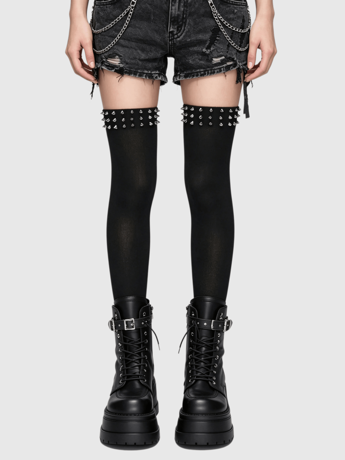 Goth Calze alte Millennium Spice Girls stile gotico Y2K con borchie - Calze al ginocchio punk nere decorate con borchie, adatte per lo stile di strada e l'abbigliamento da vacanza