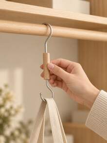 Cirelle 1pc Wood‑Trim Multi‑Style Hanger Hooks, Multipurpose Closet Organizer Clips Rings S‑Hooks, Wardrobe Storage Accessory For Hats Scarves Bags Socks Pants, Home Bedroom Closet Organization Supplies, Space‑Saving Wardrobe Hanging Helper - default - View 7