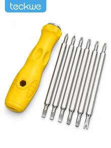 Teckwe 12-In-1 Mini Screwdriver Kit, 6 Replaceable Double-Ended Carbon Steel Bits, Ergonomic Non-Slip Handle, Dual Grip Design, Portable Precision Tool Set For Phone, Watch And Small Electronic Device Repairs - Yellow - View 1