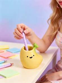 Joivida 1 cái/2 cái ống cắm bút hình chuối hoạt hình dễ thương, chất liệu gốm và nhựa resin với họa tiết mặt, kệ lưu trữ đa năng để bàn cho bút và cọ trang điểm, trang trí phòng ngủ bàn trang điểm góc học tập và không gian làm việc - Nhiều màu - Xem 8