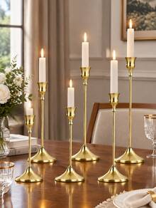 6PCS Gold Metal Trumpet Vase Candle Holder Set, Wedding Table Centerpiece Decor For Banquet Reception Party Dining Table Ornament - multicolor - View 8