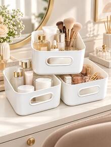 3/6pcs Multifunctional Storage Box - Suitable For Cosmetics, Snacks, Etc. -Durable Plastic Storage Racks For Kitchen, Bathroom, And Dormitory Bedroom Vanity Storage - White - View 4