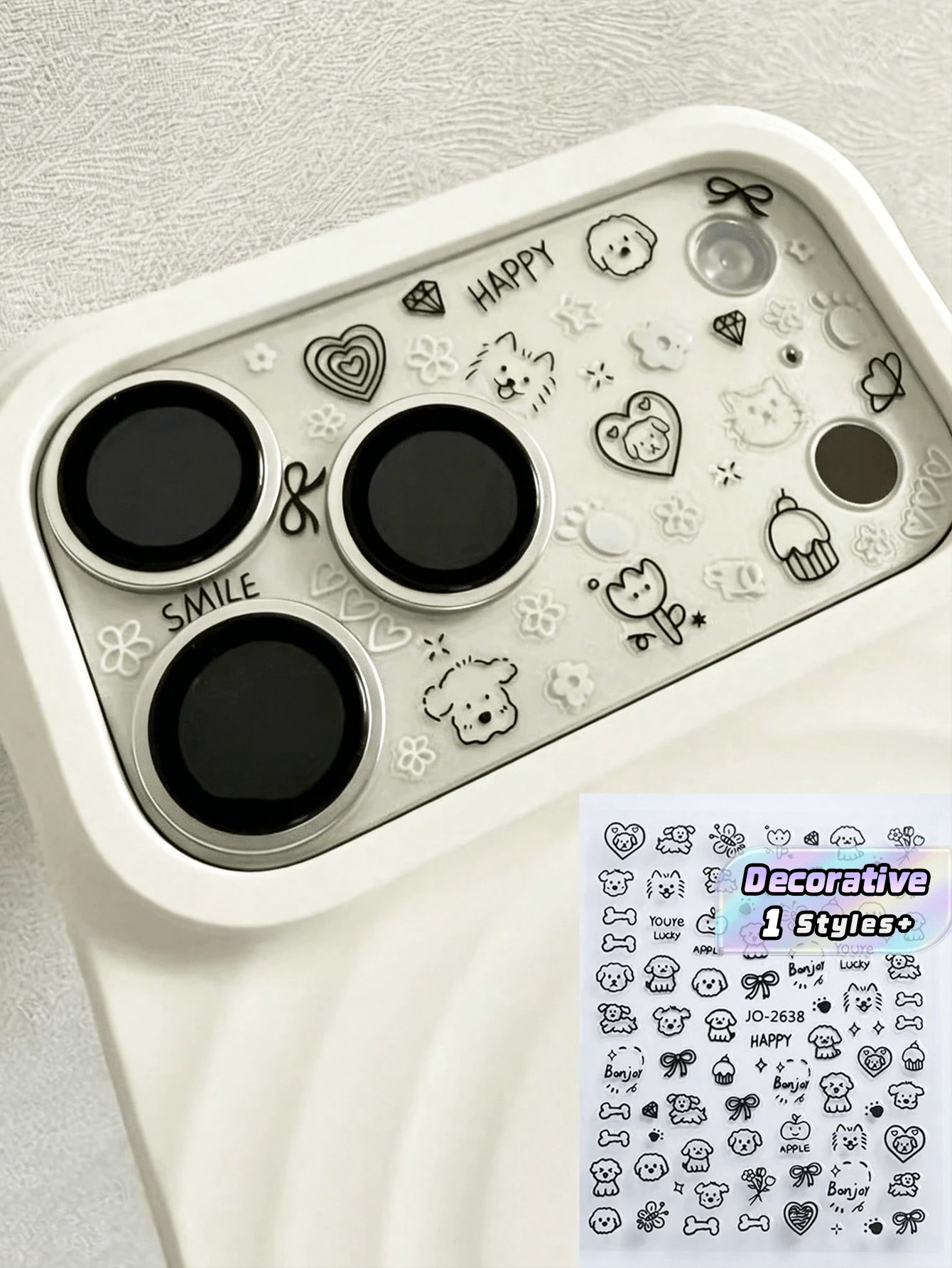 1pc Creative DIY Graffiti Puppy Flower Bone Mirror Protective Film Sticker, Suitable For 11 Pro/12 Pro/13 Pro/14 Pro/15 Pro/16 Pro/17 Pro Phone Lens Film And Phone Case - Multicolor - View 1