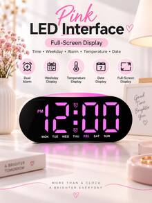1 chiếc đồng hồ báo thức kỹ thuật số LED đa năng hiển thị ngày tháng, nhiệt độ, DST, điều chỉnh độ sáng, 2 nguồn cấp điện, phù hợp cho phòng khách và bàn làm việc văn phòng (không kèm pin) - Nhiều màu - Xem 3
