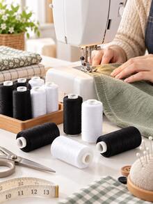8/12PCS Black & White Polyester Sewing Thread Spools, Sturdy Thread For Hand‑Sewing And Sewing Machine - Multicolor - View 3
