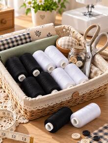 8/12PCS Black & White Polyester Sewing Thread Spools, Sturdy Thread For Hand‑Sewing And Sewing Machine - Multicolor - View 5