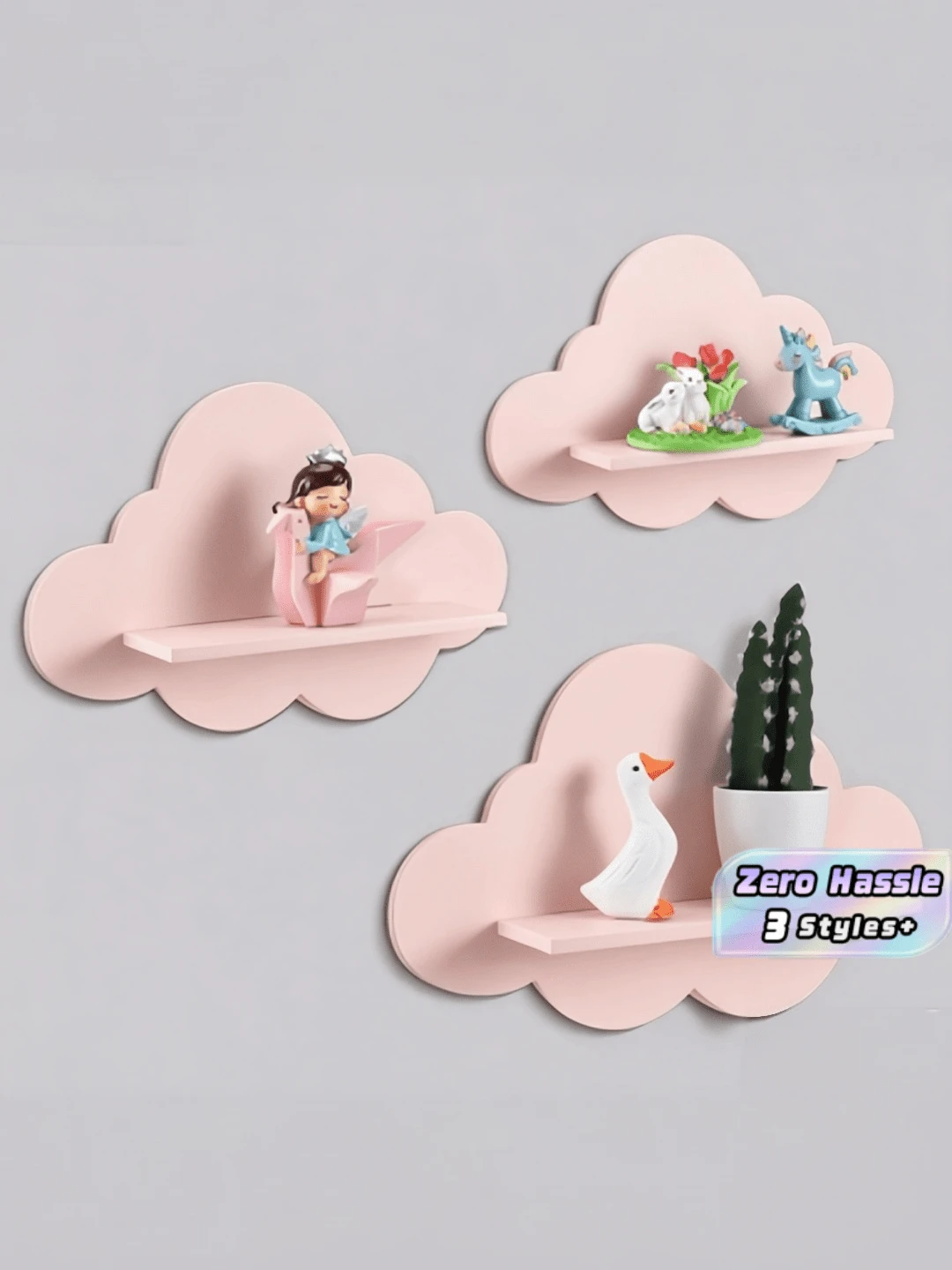 1/3pcs Nordic Style Cloud-Shaped Wall Shelf, Room Decor Storage Rack, Cute Floating Ledge - pink 1pc - View 1