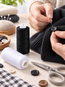 8/12PCS Black & White Polyester Sewing Thread Spools, Sturdy Thread For Hand‑Sewing And Sewing Machine - Multicolor - View 4
