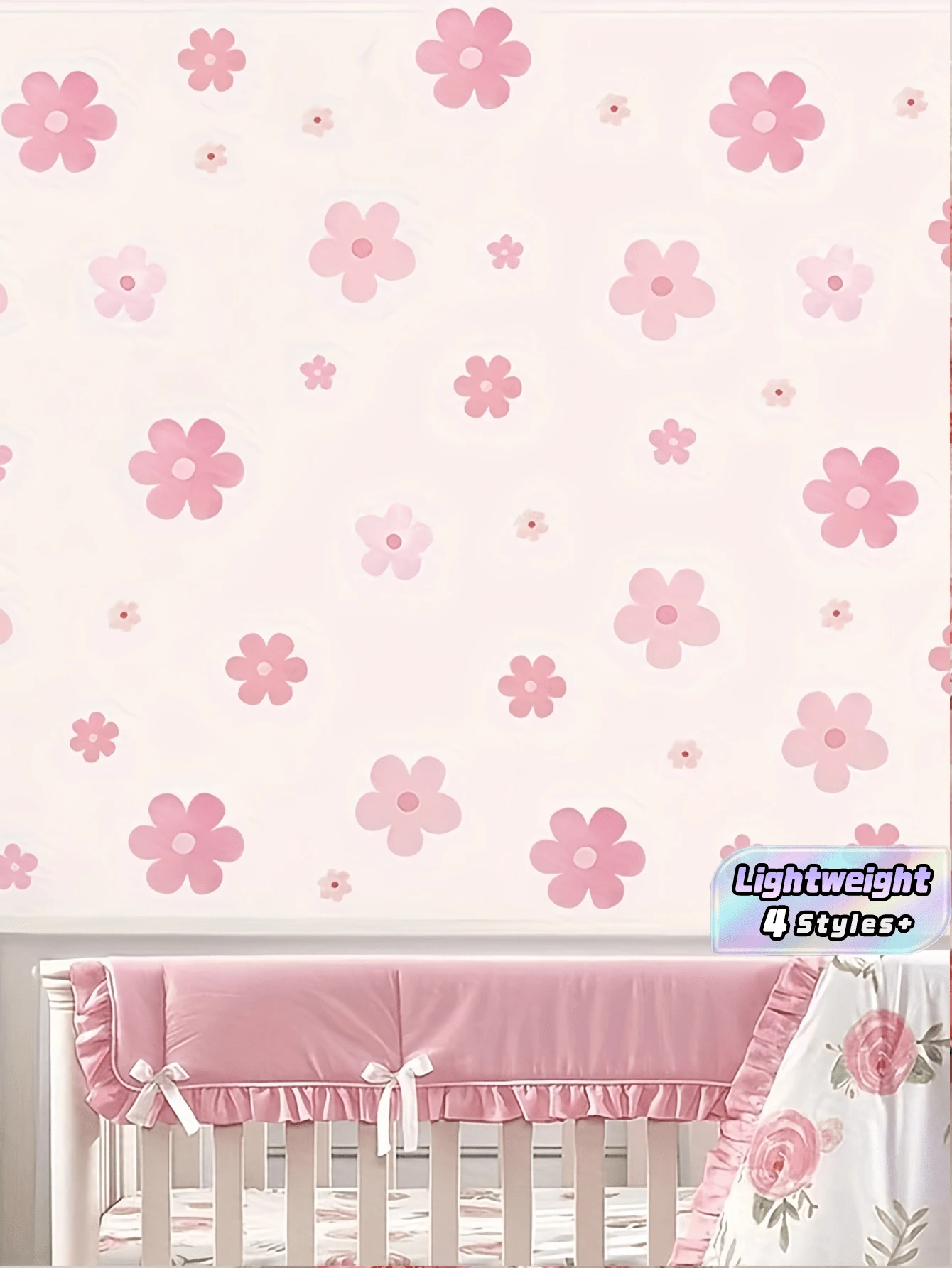 4PCS Boho Floral Wall Stickers Pink Flower Pattern Reusable Self Adhesive PVC Decals For Window Living Room Bedroom Hotel Cafe Smooth Surface Seasonal Decor Home Room Wall Decoration - Pink - View 1