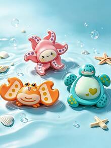 Baby Suction Cup Spinning Toy, Ocean Animal Sensory Spinning Toy, Educational Rattling Grasping Toy, Baby Bath Toy, Rotating Fingertip Gyroscope Toys - Multicolor - View 1