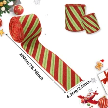 4ROLLS 2.5INCH WIRED GLITTER STRIPED POLKA DOT RED GREEN CHRISTMAS RIBBON FOR WREATH BOW CHRISTMAS TREE DIY CRAFT HOME DECOR ROOM DECOR WINTER HOLIDAY PARTY GIFT - Multicolor - View 9