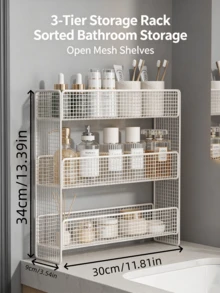 1pc Metal Mesh 2‑3 Tier Bathroom Counter Storage Rack Multi‑Layer Vanity Organizer For Skincare Cosmetics - Multicolor - View 12