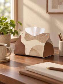 Cirelle 1pc Boho Abstract Print Tissue Box Cover,Geometric Wave Pattern Desktop Tissue Holder,Household Paper Storage Organizer For Living Room Bedroom Decor,Brown Beige Earth Tone Decor,Gift-Giving For Moving Into A New Home, A Unique Home Environment - Multicolor - View 12